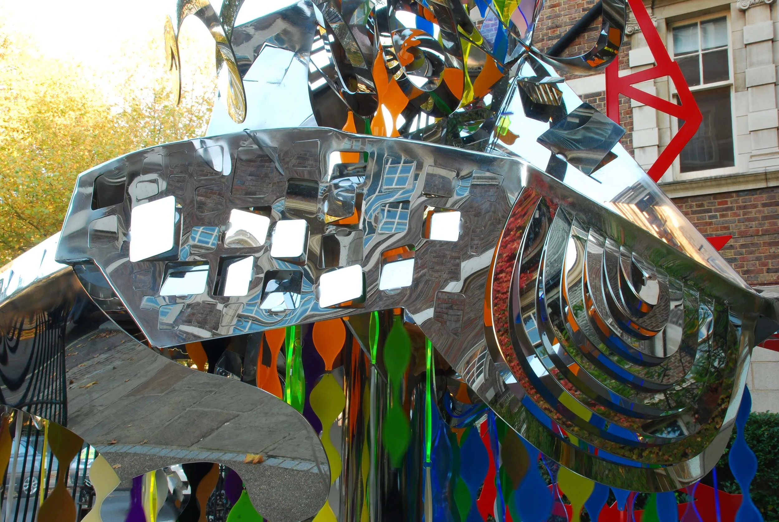 abstract figure polished stainless sculpture chair Henry Moore plinth art project Chelsea