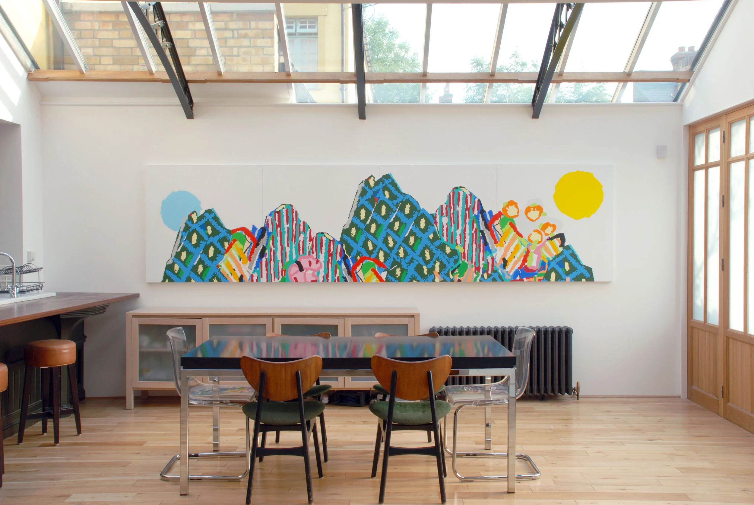 acrylic landscape set paintings nature colorful abstract art installation hospital Fukui Japan