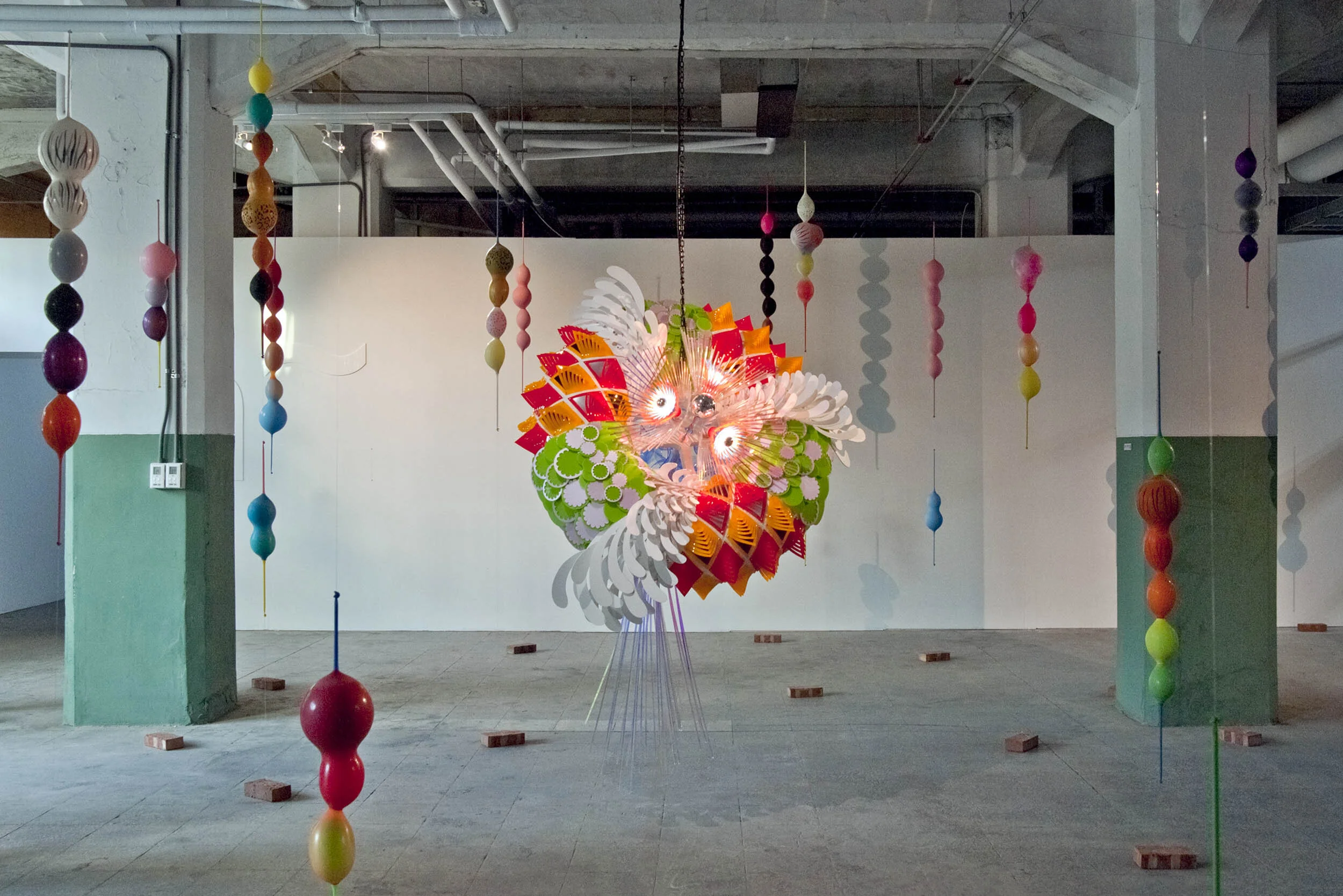colorful suspended indoor balloons dynamic contemporary light art installation sculpture taipei Songyan