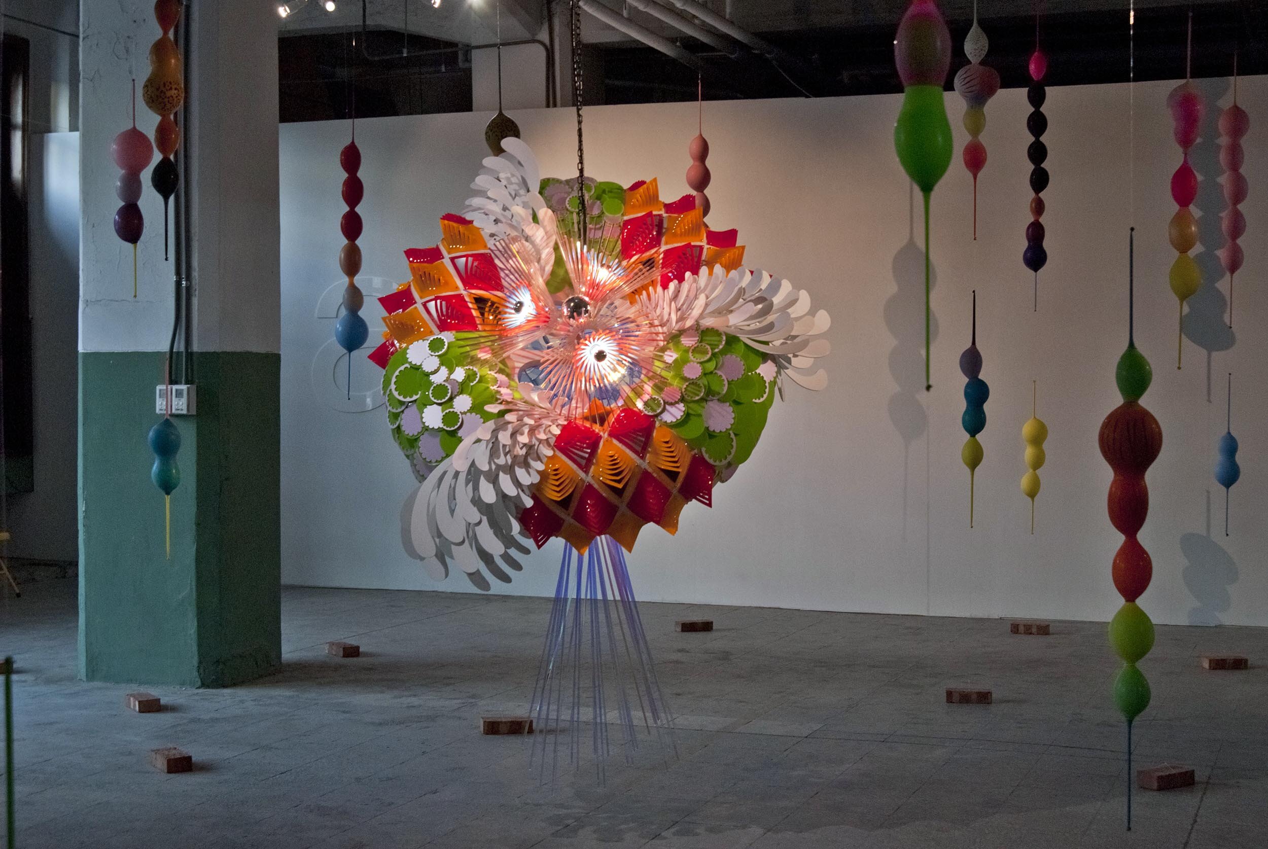 colorful suspended indoor balloons dynamic contemporary light art installation sculpture taipei Songyan