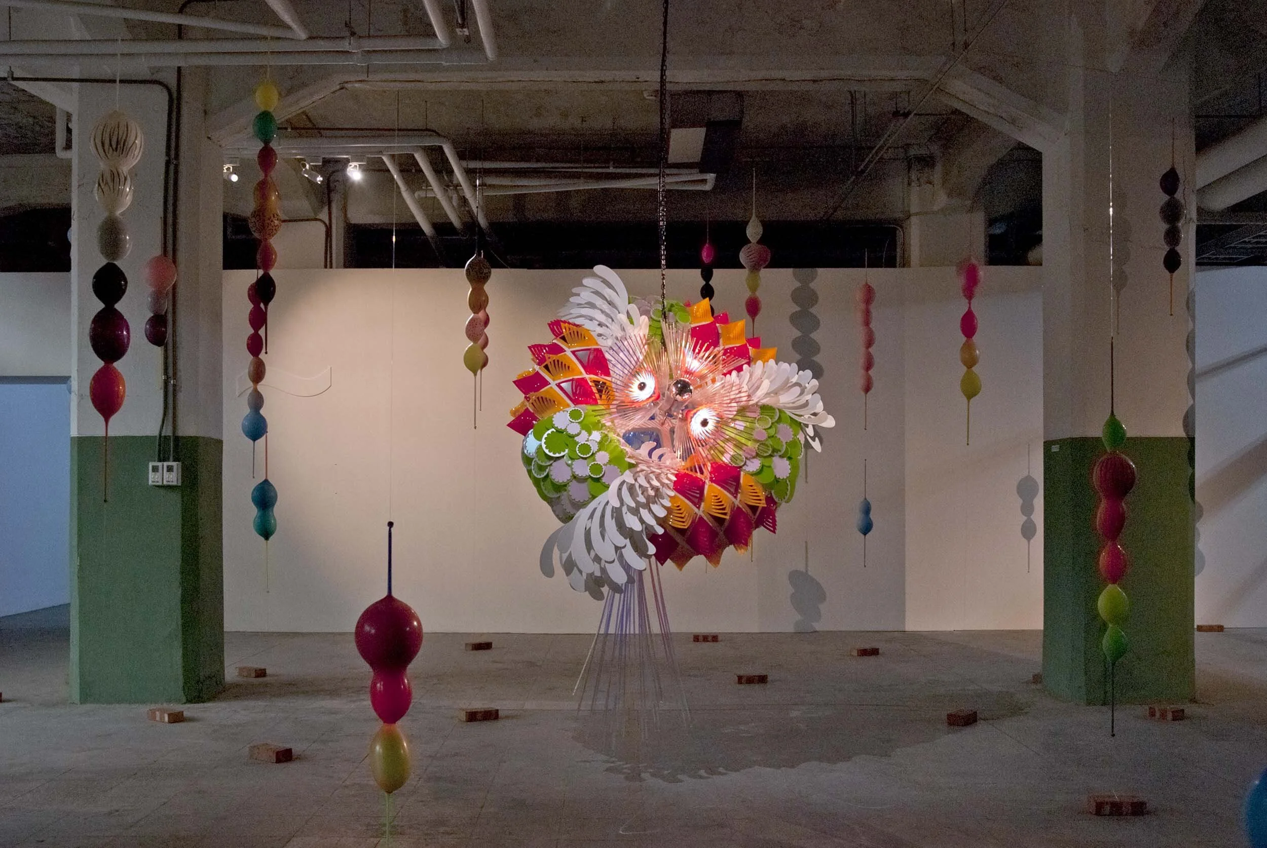 colorful suspended indoor balloons dynamic contemporary light art installation sculpture taipei Songyan