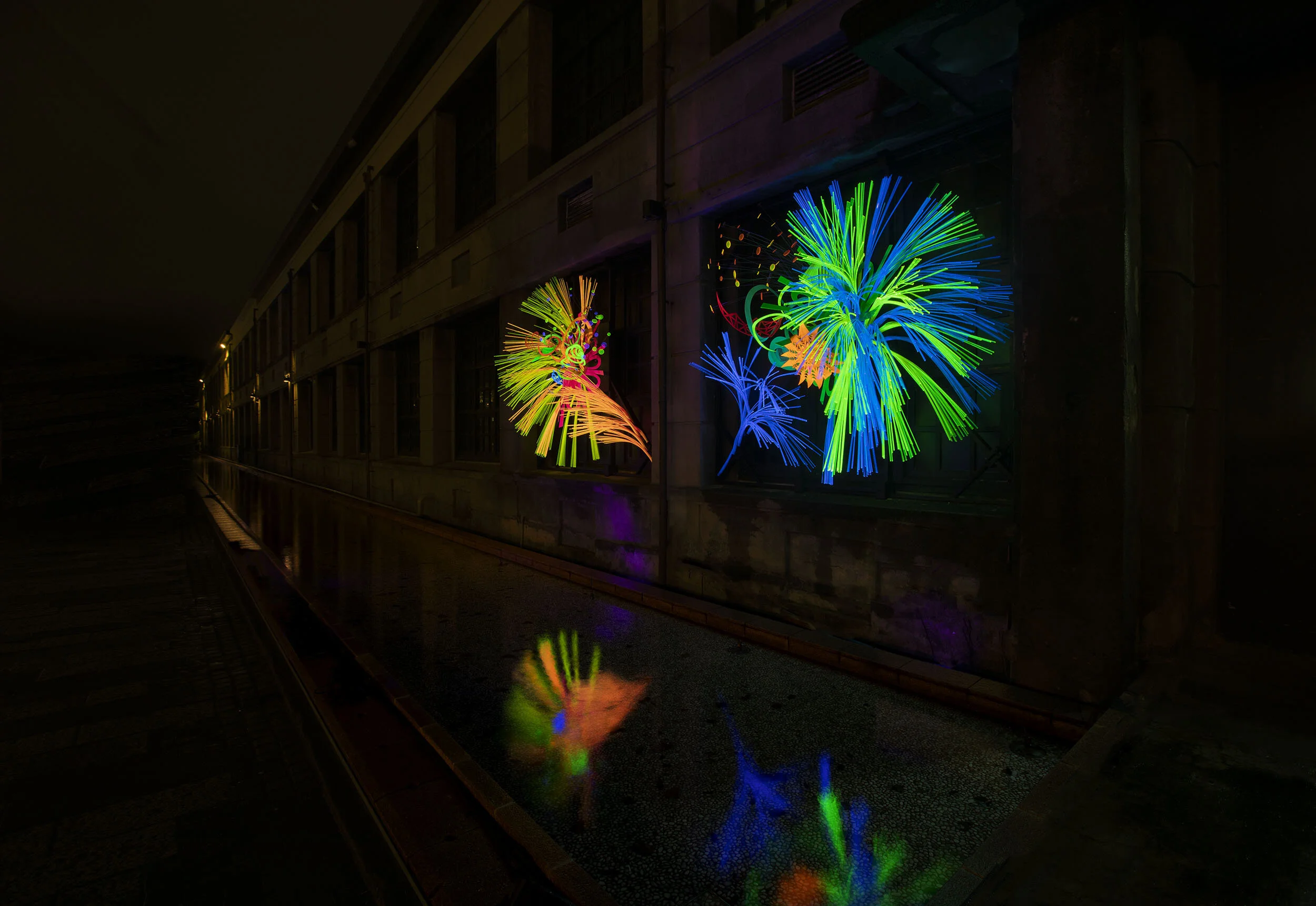 immersive fluorescent bright Taipei dynamic light art installation sculpture Songyan Songshan Park