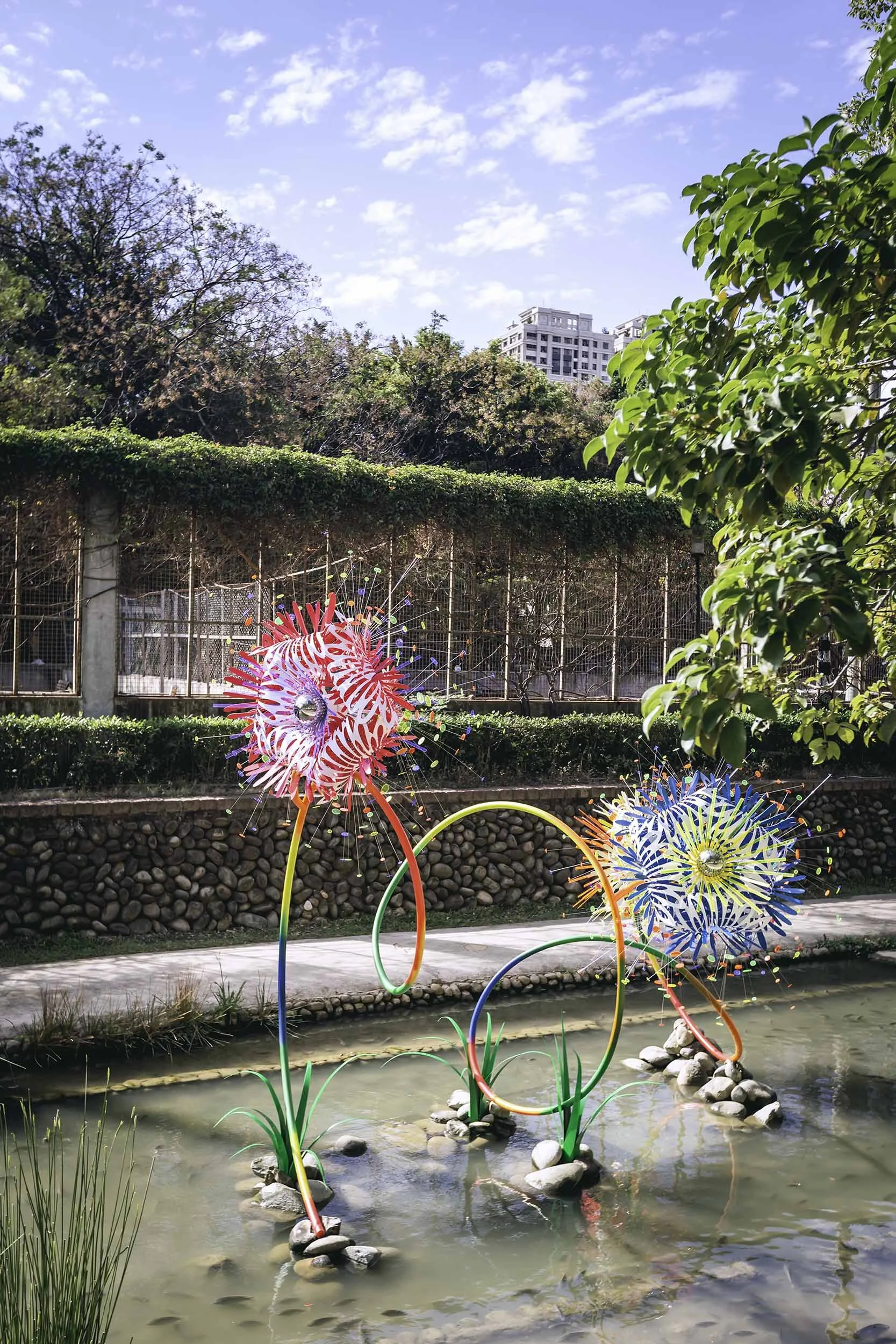 vibrant fluorescent art installation water flower dynamic contemporary light Hsinchu Taiwan Lantern Festival