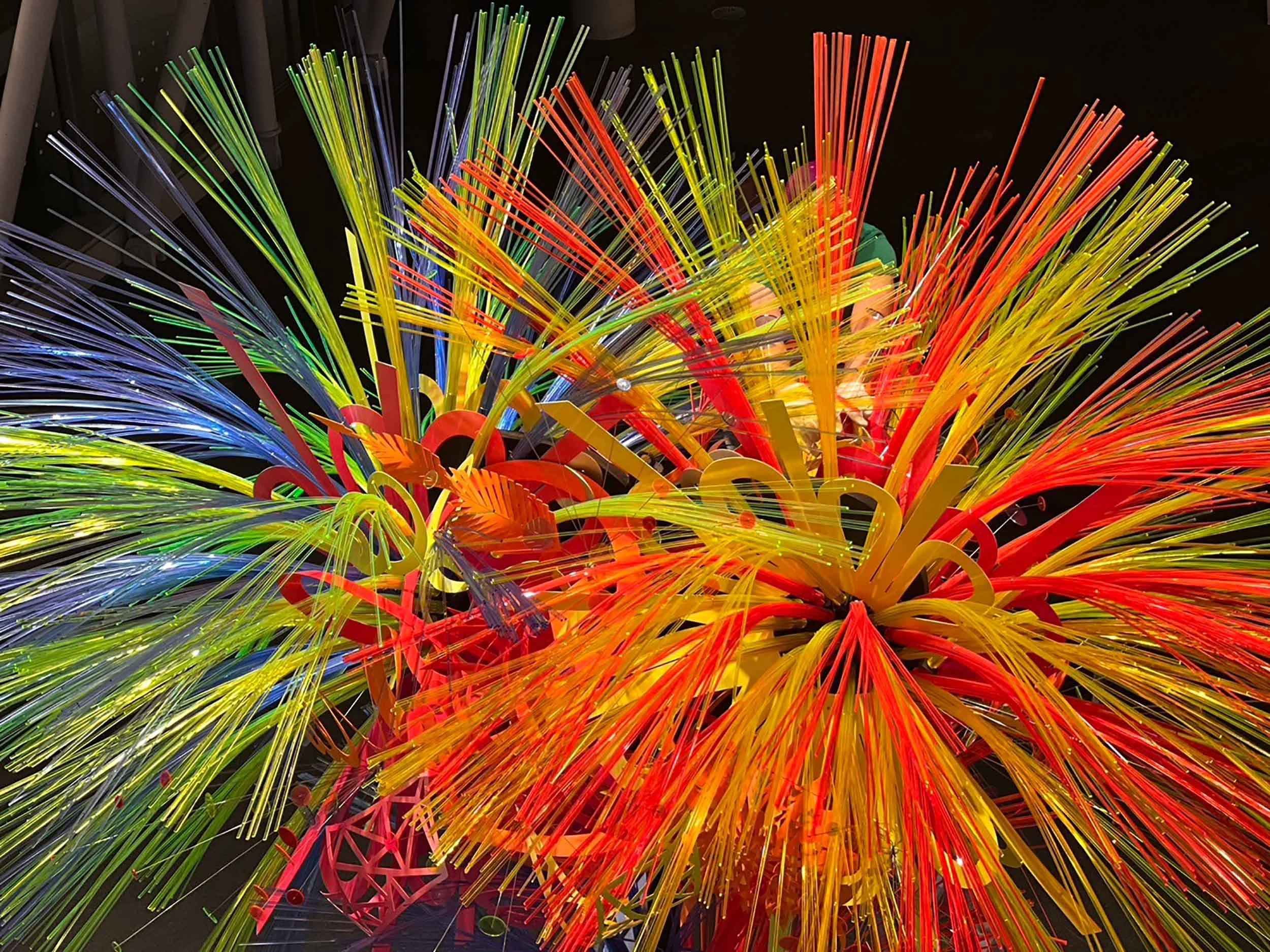  The artwork is composed of hundreds of intricate, hand-sculptured elements in fluorescent colours.&nbsp;&nbsp;Each piece is carefully placed by hand in a time-consuming yet immensely calming process, akin to arranging flowers into a bouquet or clipp