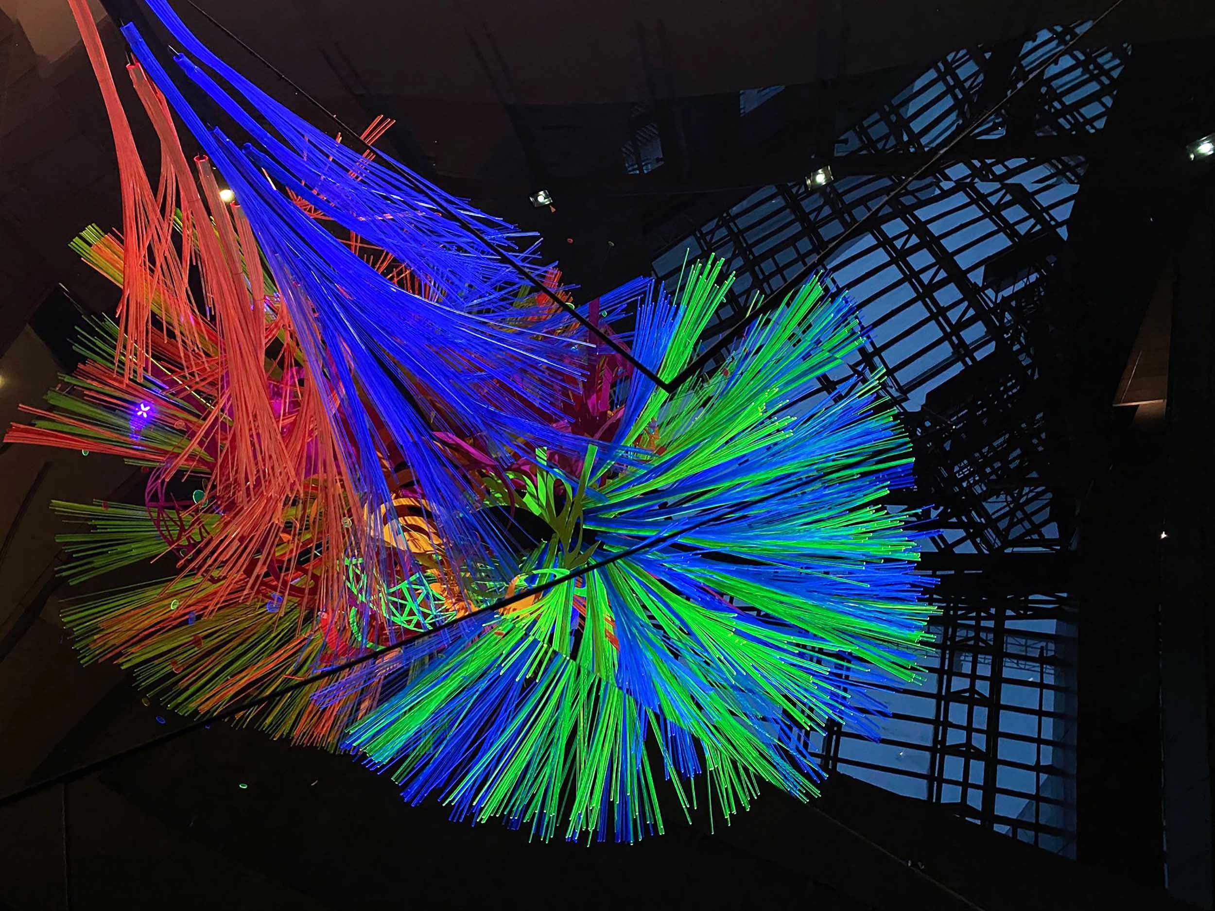  Tsai &amp; Yoshikawa use wind and water in their outdoor installations to create natural movements in their sculptures.&nbsp;&nbsp;In this indoor installation, these external elements are replaced by a polished, black acrylic panel which reflects an