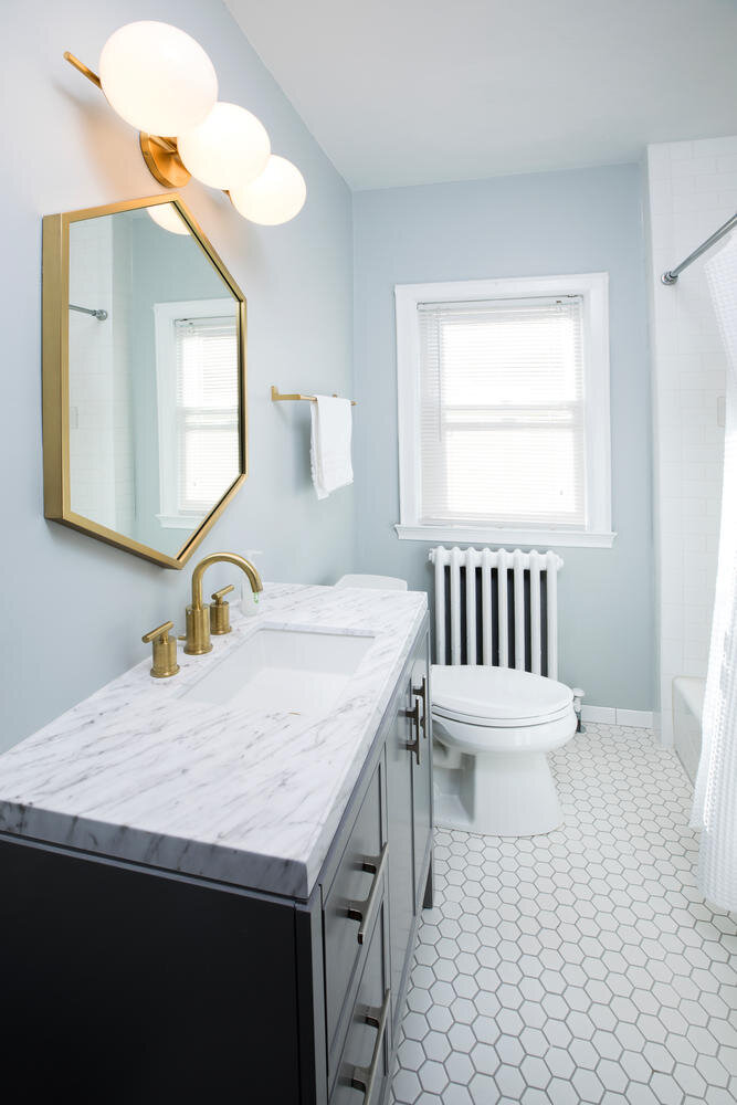 Modern White Bathroom Bloomington MN Remodeler