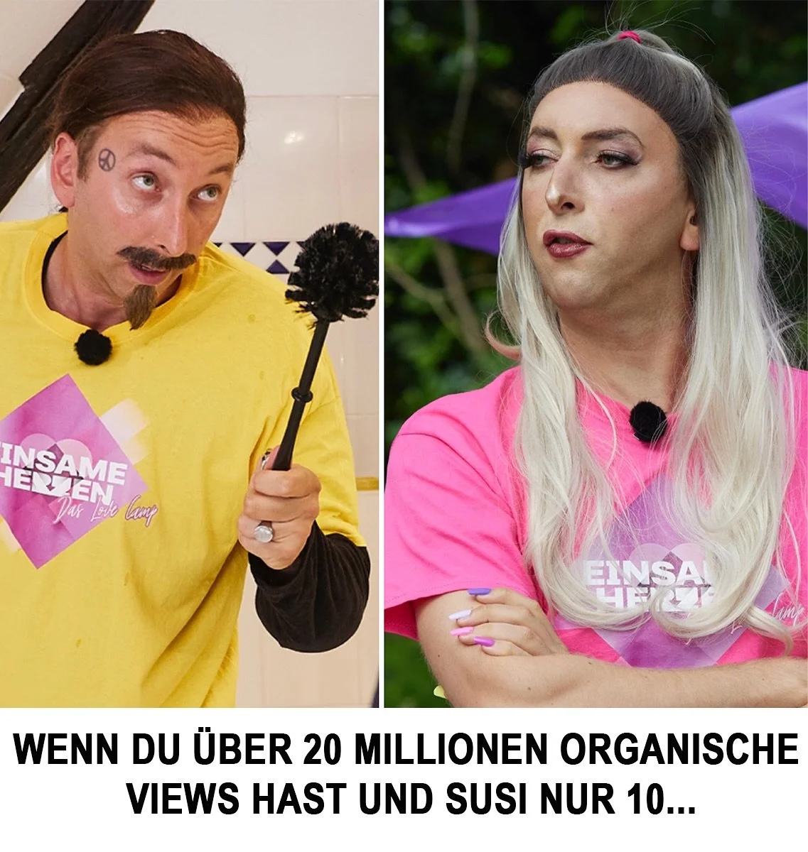 „Einsame Herzen – Das Love Camp“: 20 Millionen Views, 900.000 Interaktionen. 😍❤️🚀
Ein YouTuber. Alle Rollen. Millionen Klicks.
FreshTorge spielt in dieser absurden Parodie auf Dating-Formate alle Charaktere selbst – und tr
