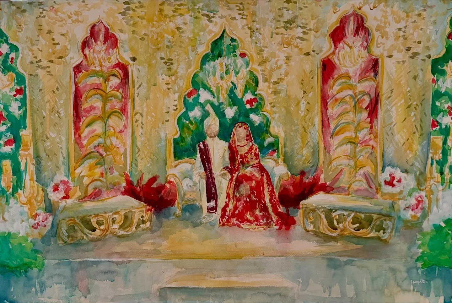 Last wedding of 2025 was an absolute stunner!! ✨✨ I had SUCH a wonderful time painting this!! 🎨 

@omnioklahomacity 

#pakistaniwedding #liveweddingpainting #uniquewedding #okcweddingvendor