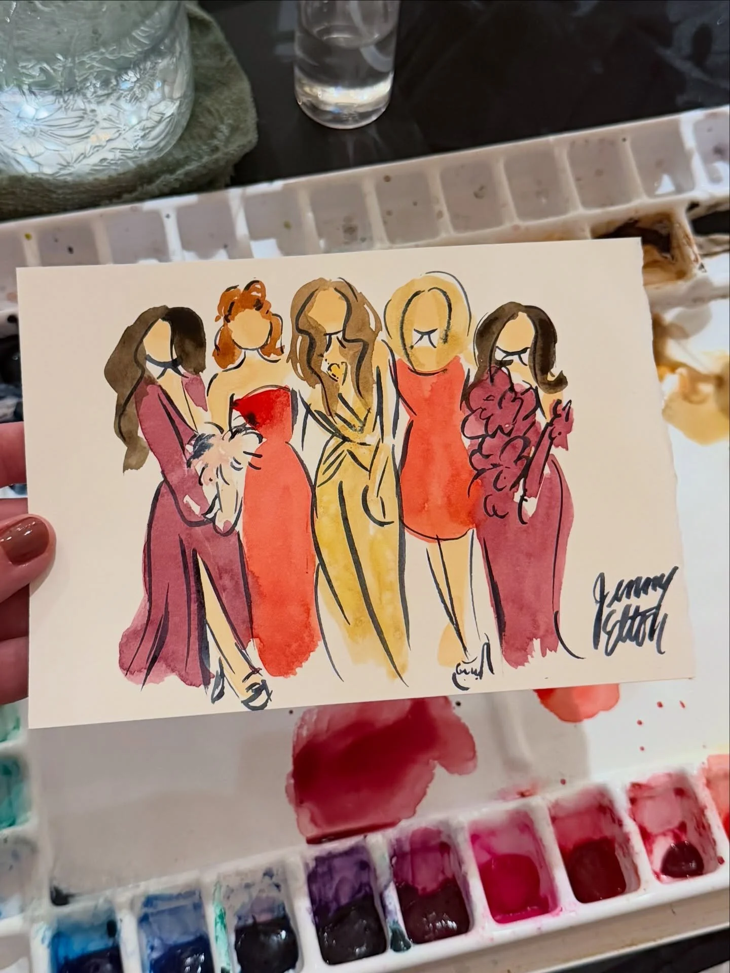 Some sketches from last month&rsquo;s Galentine Gala with @hoc_okc_girlies !! This event was SO fun to be a part of! I wish I had more pics because all these outfits were just gorgeous!! 🧡🧡🎨

#livepainter #liveillustrater #guestportraits #watercol