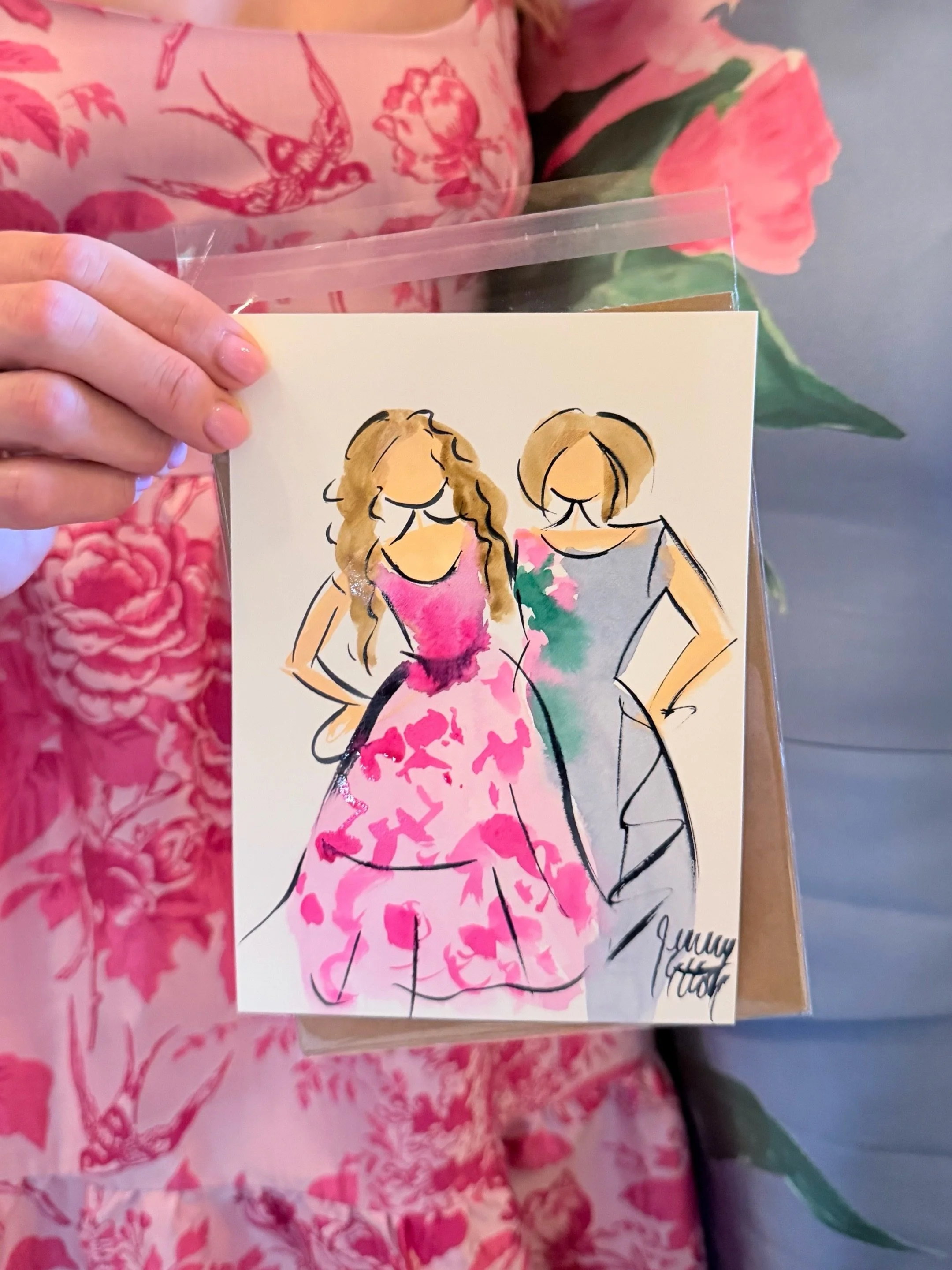 When the bride owns @bellabridesmaidsokc you know the fits are going to be GORGEOUS!! 😍 I had so much fun painting all of the beautiful dresses on @thelexilagge &lsquo;s sweet wedding guests, so many of which came from Bella Bridesmaids! More floral