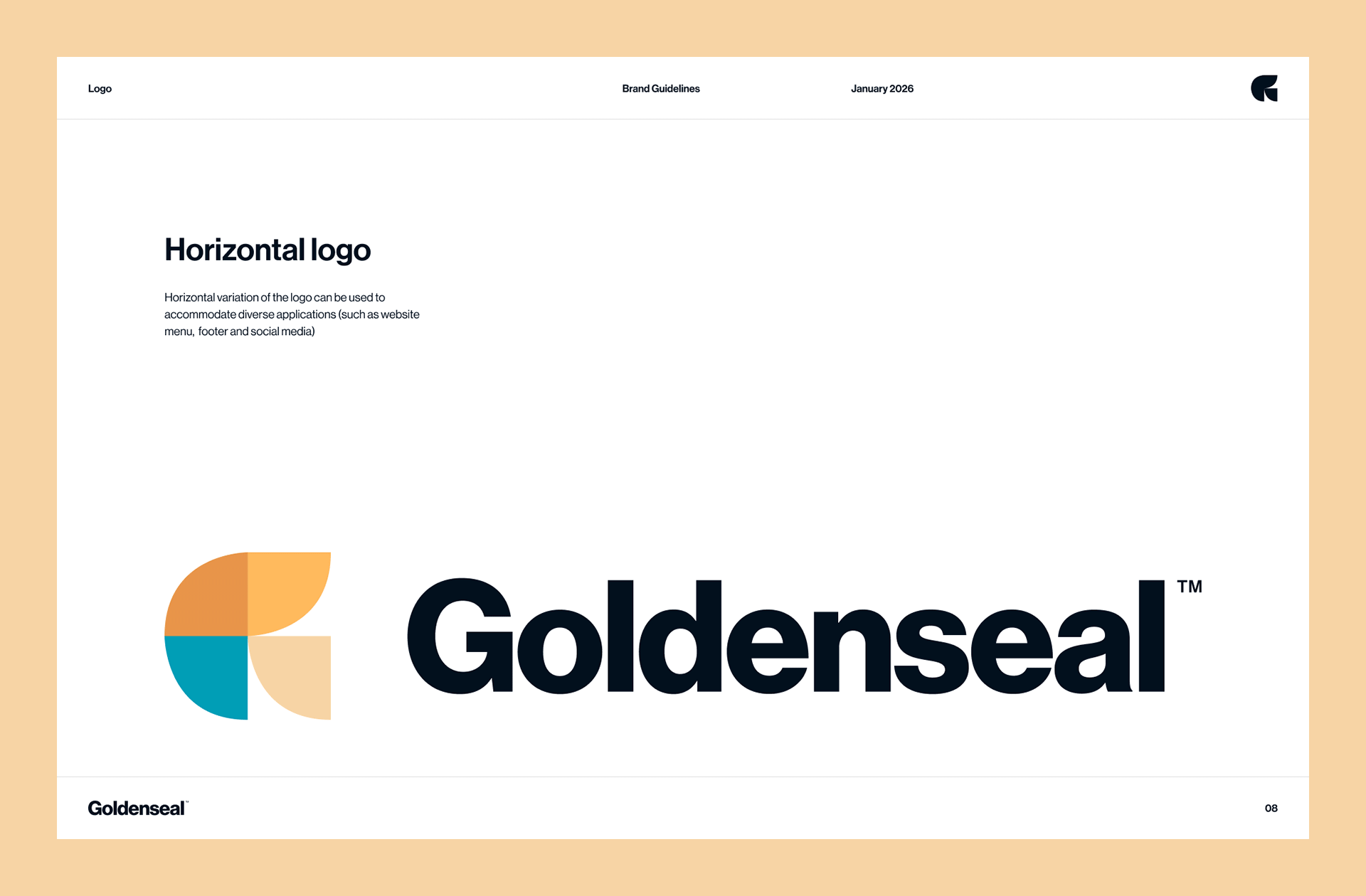 Goldenseal horizontal logo design featuring brand icon and wordmark as shown in brand guidelines layout