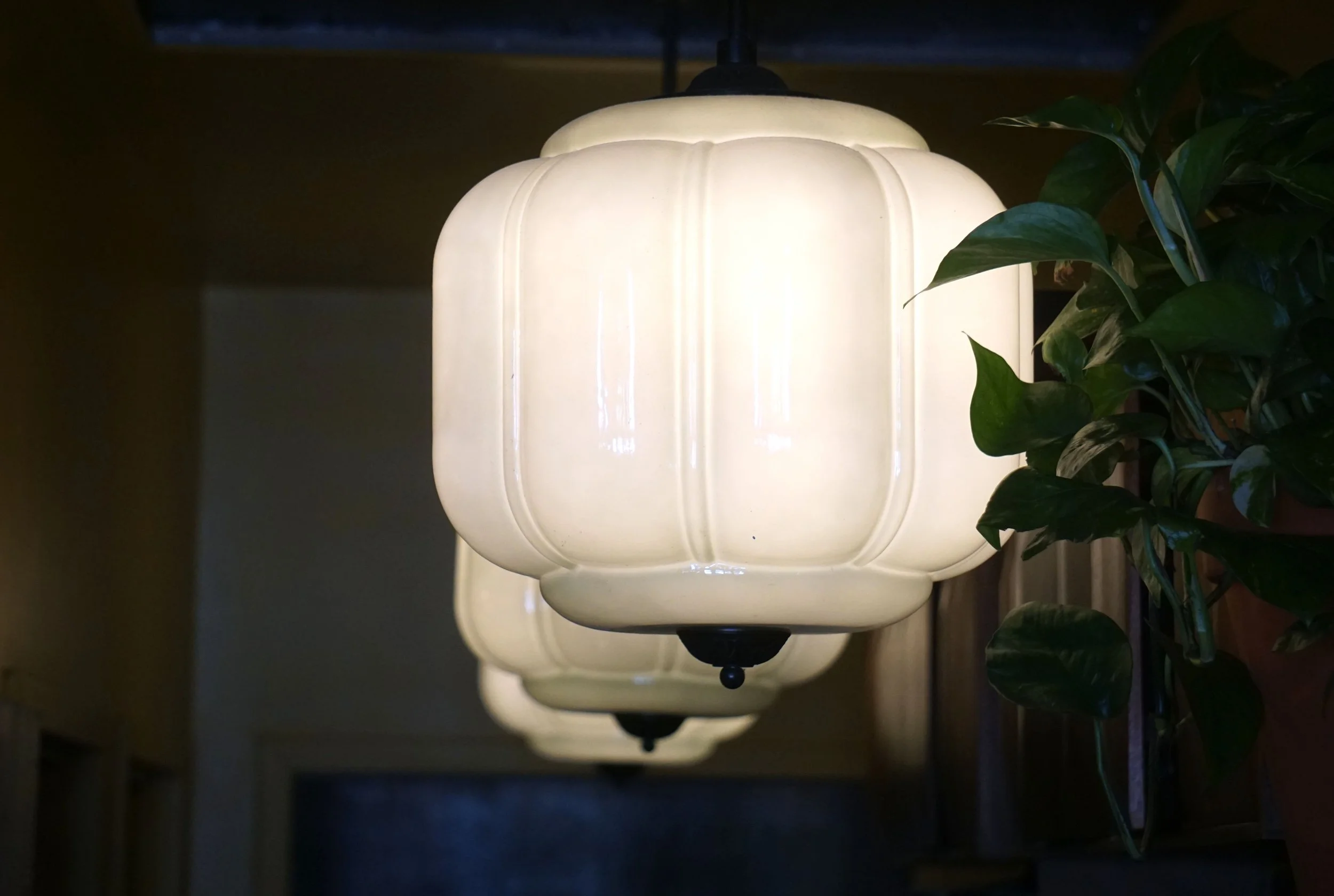  A zoomed out view of some light fixtures at James Beard Award nominated East Nashville restaurant, Lockeland Table. 