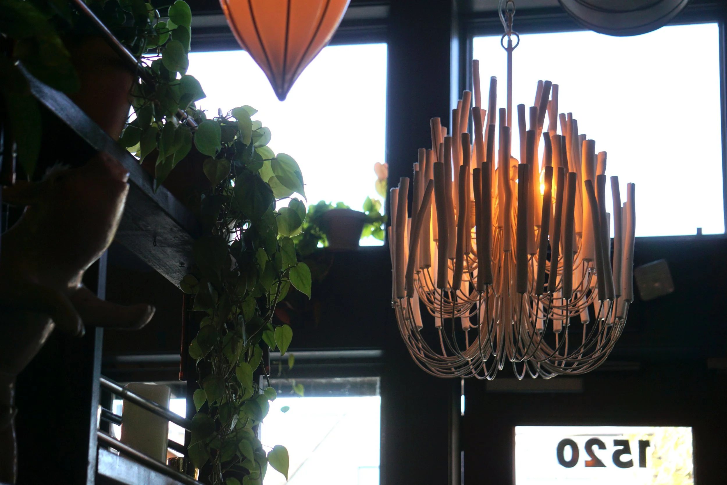  A chandelier hanging from the ceiling of James Beard Award nominated East Nashville restaurant, Lockeland Table. 