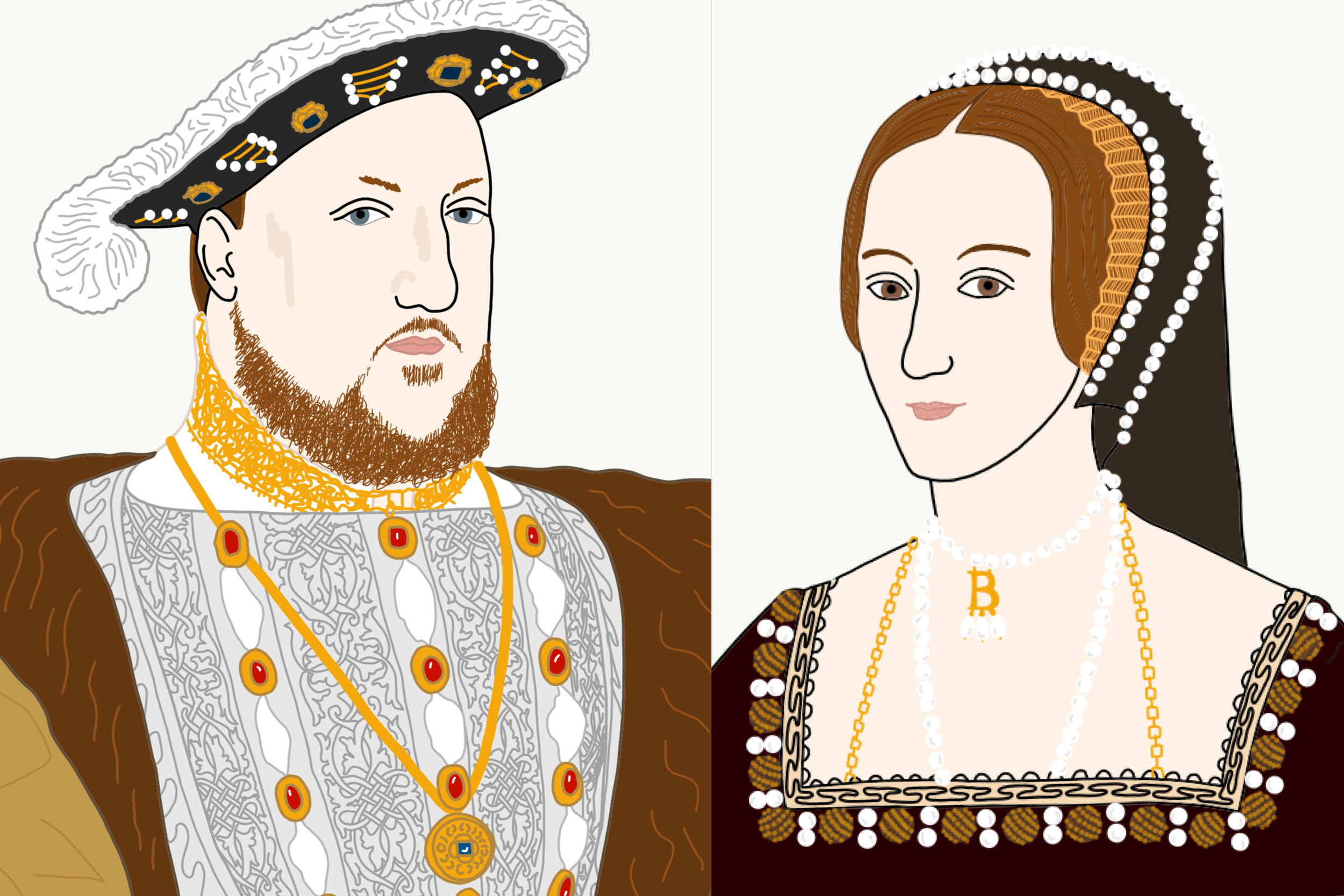 Drawing of King Henry VIII and Anne Boleyn of England