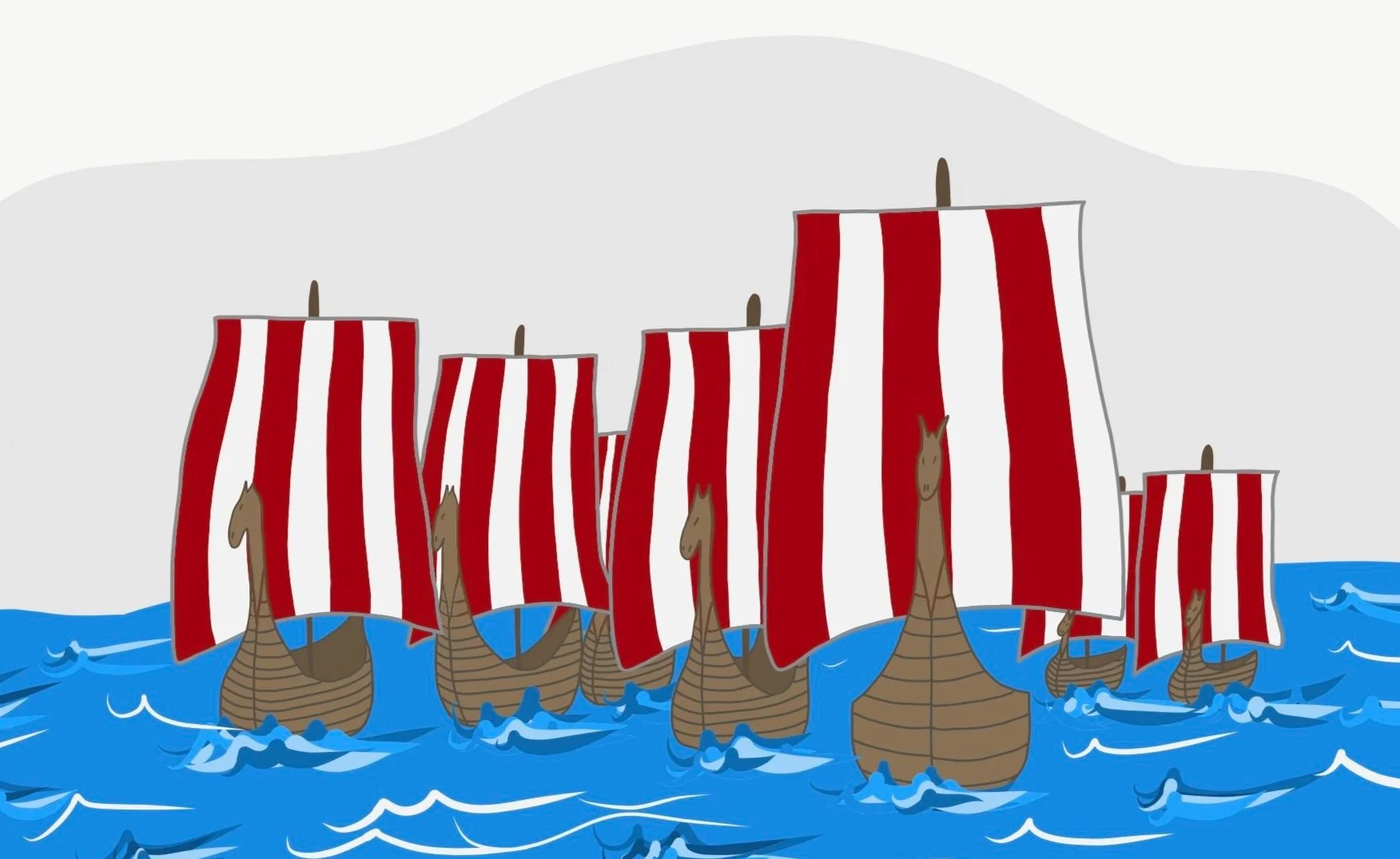 Drawing of Viking longboats approaching