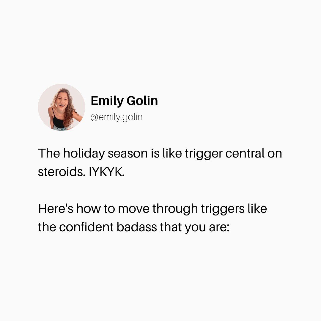 Swipe through because this analogy is a game changer 🤯

Triggers are no joke. Especially around this time of year. But you got this. Save this post to come back to whenever you&rsquo;re feeling triggered this holiday season 🦃🎄🕎