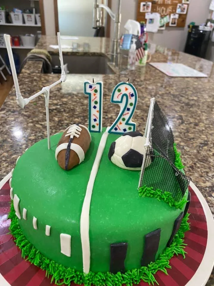 Could not decide on football or soccer- so we comprimised!