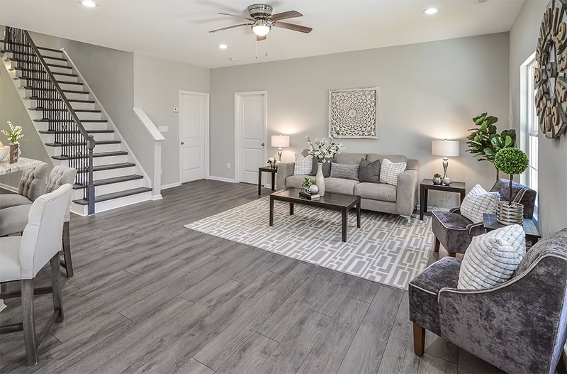 View of living space from dining space