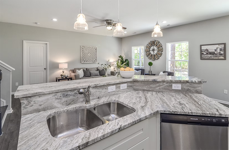 View of living space from kitchen sink