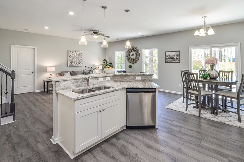 View of kitchen island from inside kitchen