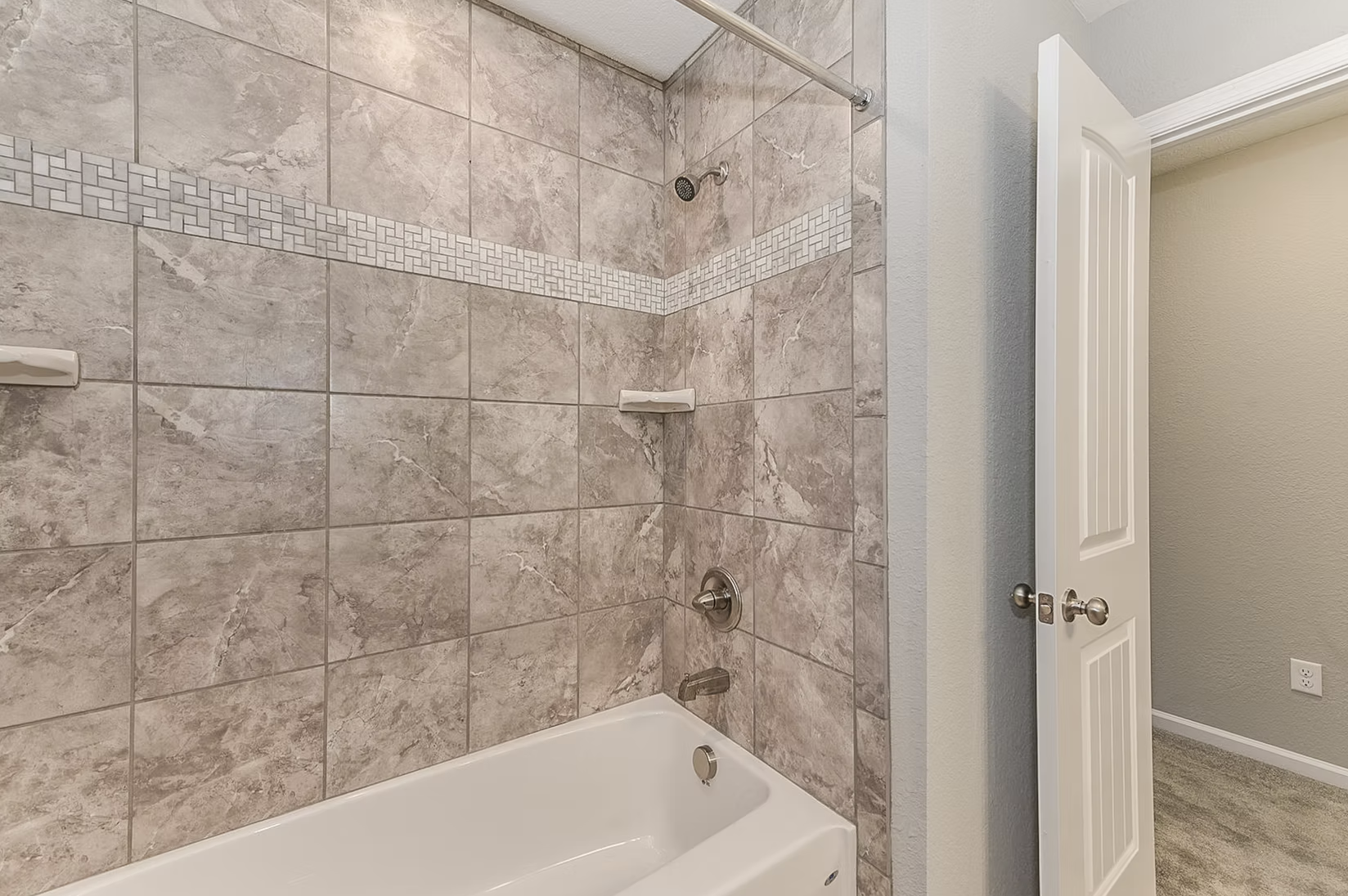Shower view of hall bathroom
