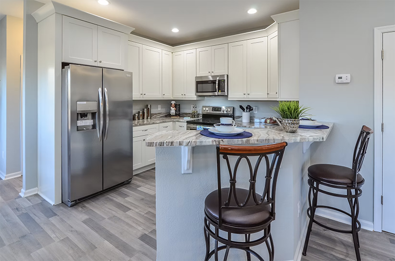 Looking into kitchen from living space