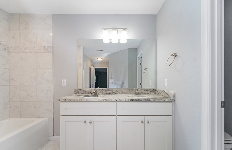 Bathroom view looking at single vanity