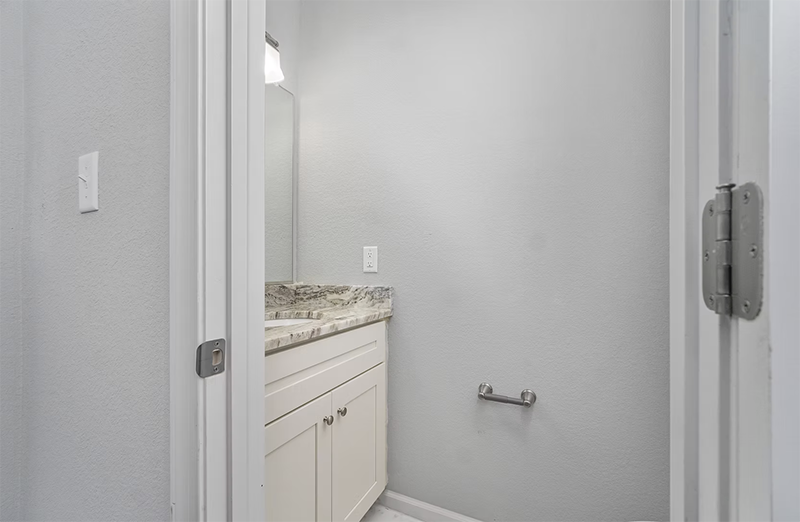 View of single vanity in bathroom