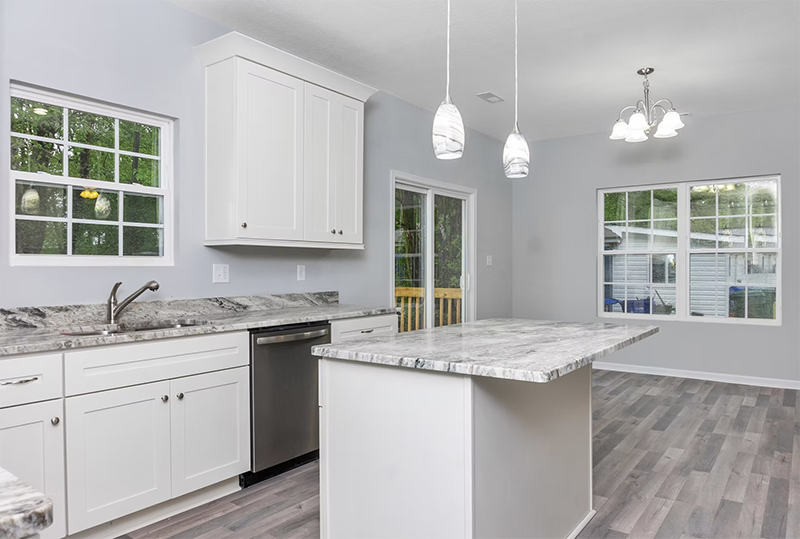 View of kitchen island