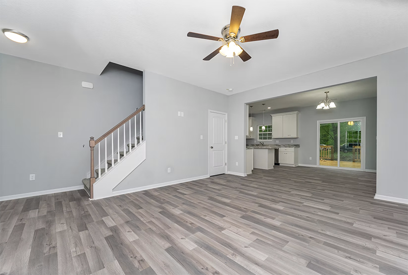 View of living space and stairs