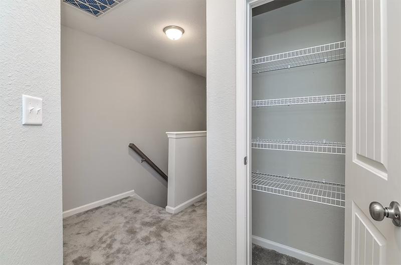 View of second level hallway closet