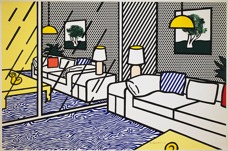 Roy Lichtenstein, Wallpaper with Blue Floor Interior , 1991-1992, 5-panel 36-color screenprint