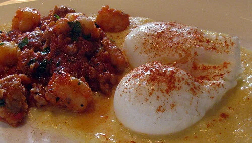 Brunch at Locanda Verde: “Scampi & Grits,” an Italian play on traditional “Shrimp & Grits”