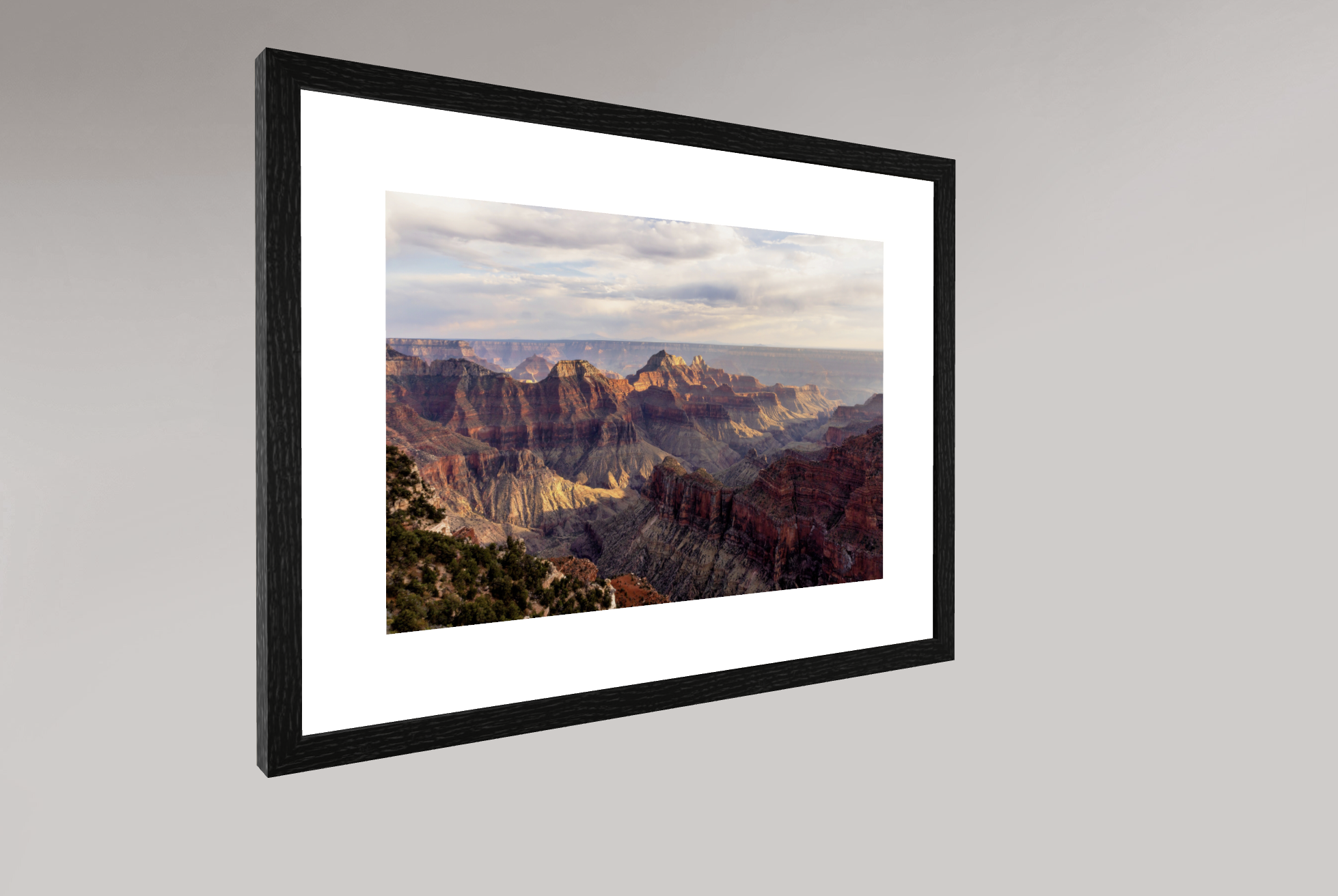 Golden hour over the North Rim of the Grand Canyon beautifully presented with fine art paper and quality wooden frame.