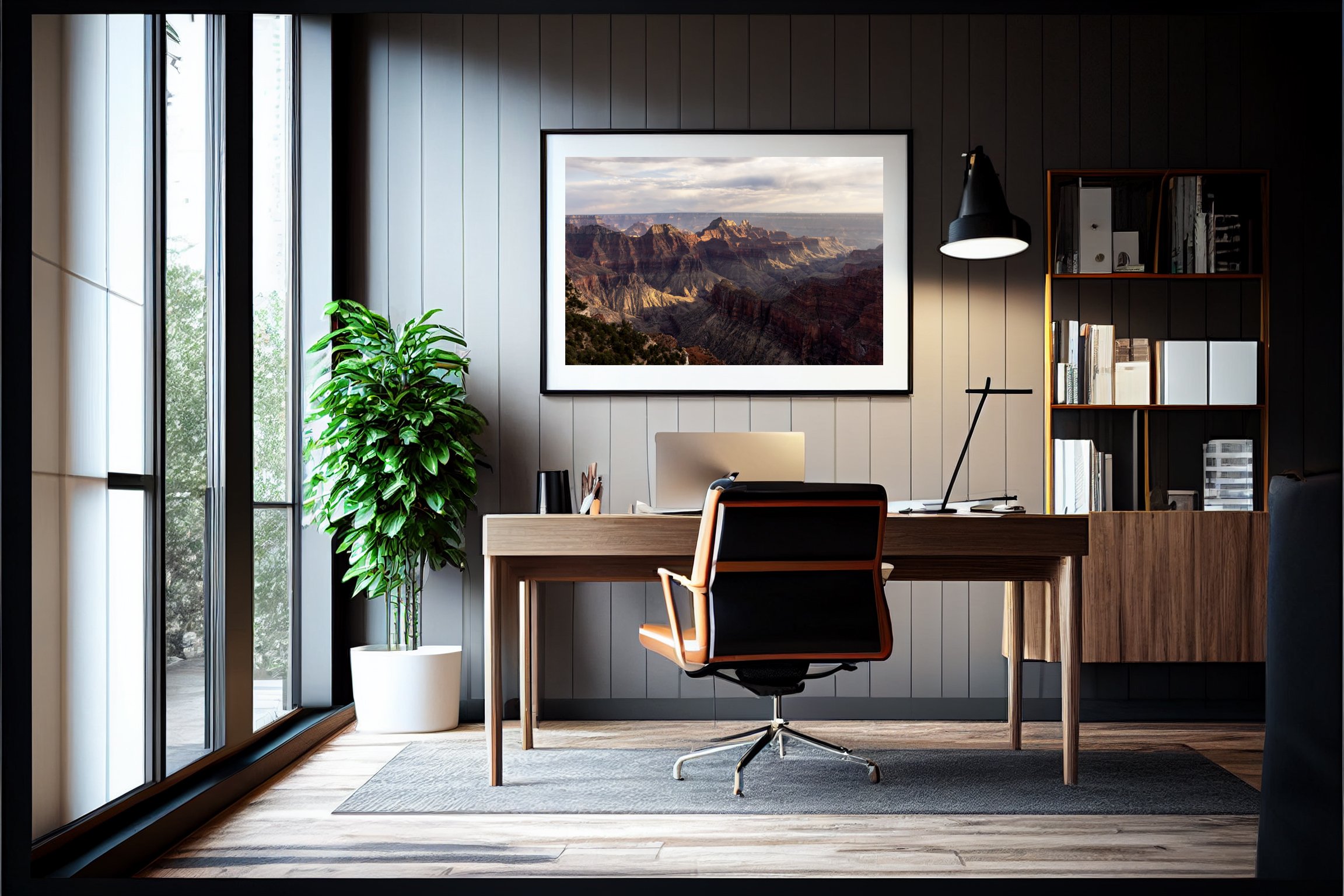 Golden hour over the North Rim of the Grand Canyon beautifully presented with fine art paper and quality wooden frame.