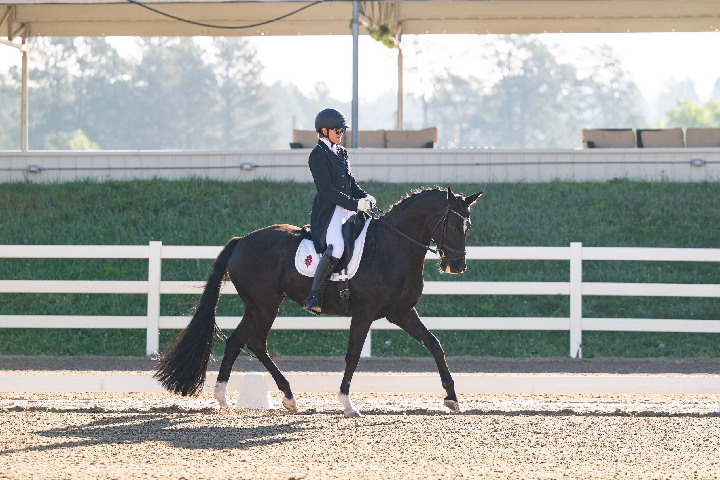 KWPN mare Emeres & Assistant Trainer Elise on their way to winning the Prix St Georges national class