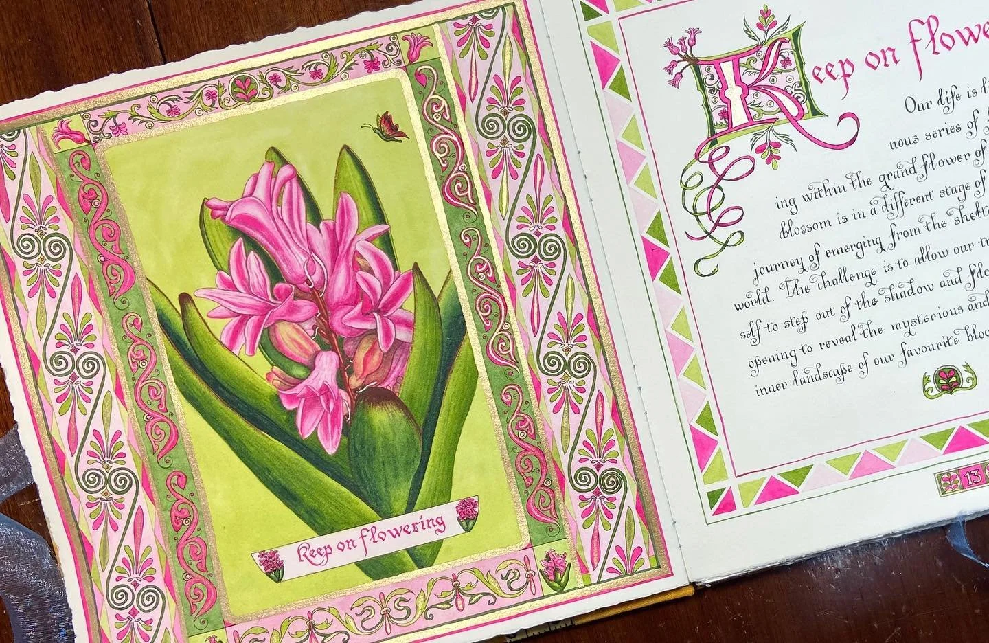 More pages in my Wisdom of Flowers Journal.

#hyacinth #hyacinths #journal #journaling #handmadejournal #handmadejournals #calligraphy #calligraphylettering #illumination #versals