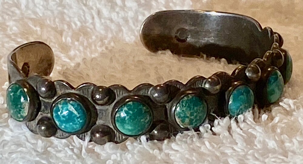 Navajo Green Turquoise & Silver row bracelet [J9314] — Southwest