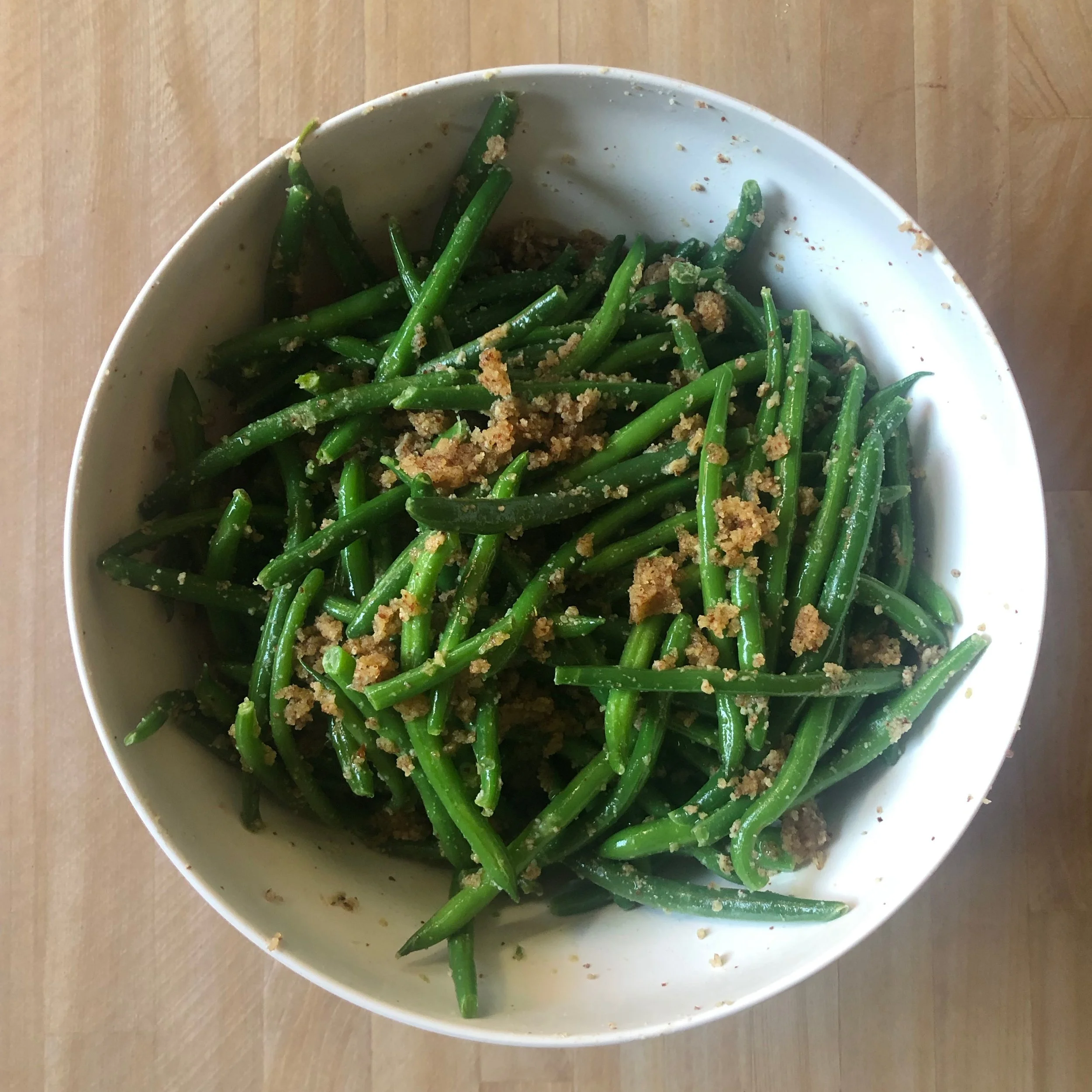 Green beans with almond granita and the most wonderful time of year or at least the end of it
