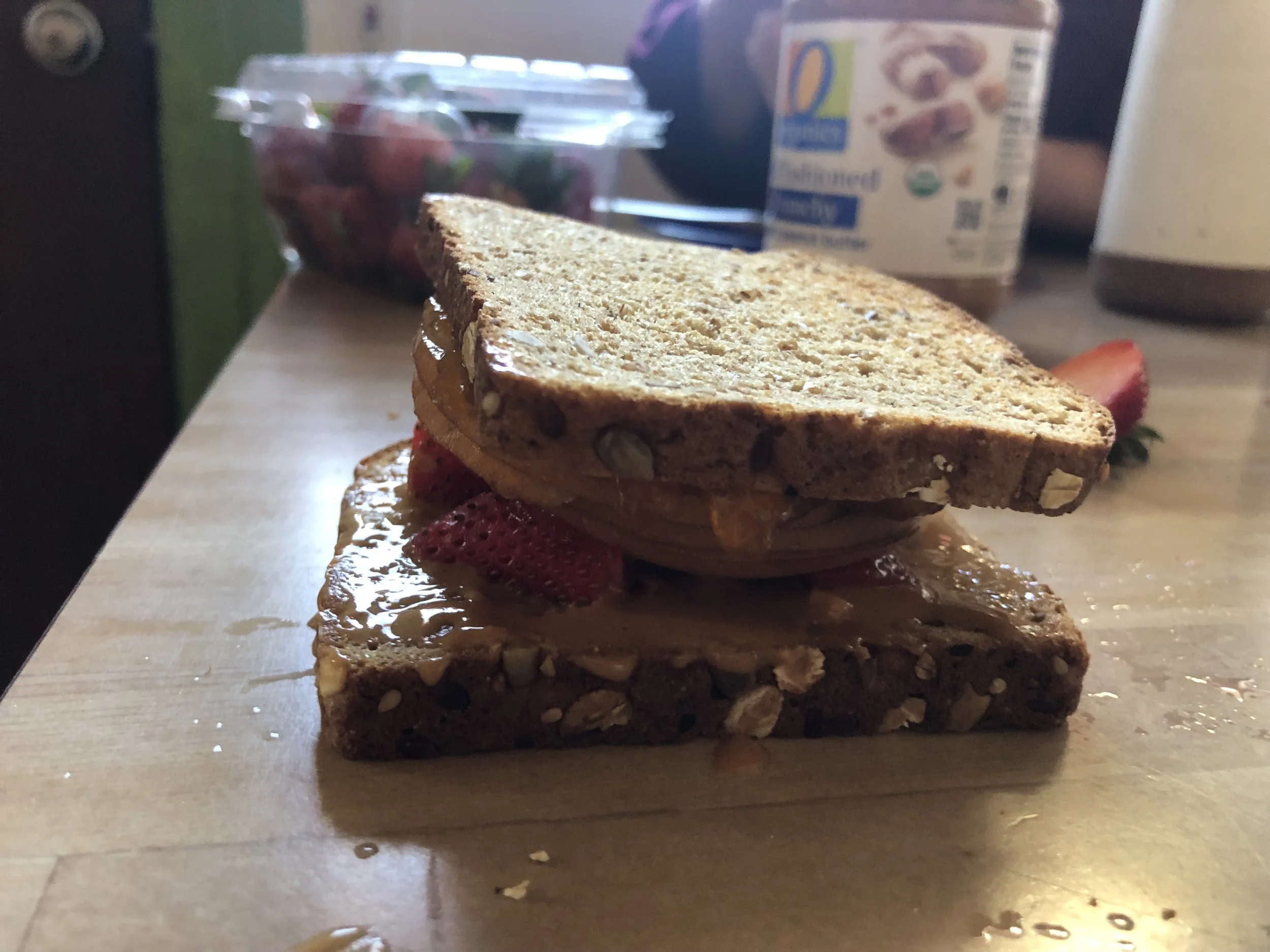 Asian pear, strawberry, and peanut butter sandwich and self-care