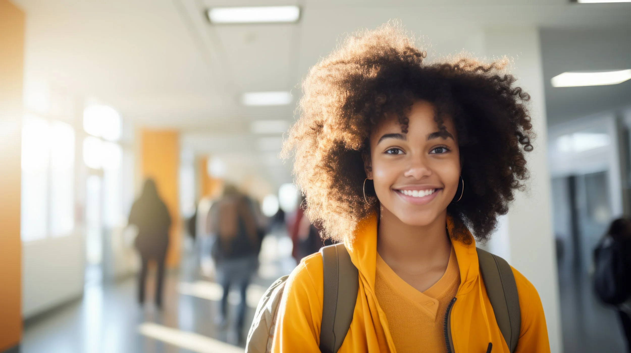 Student standing confidently in a school hallway representing safe, structured, and accountable student movement