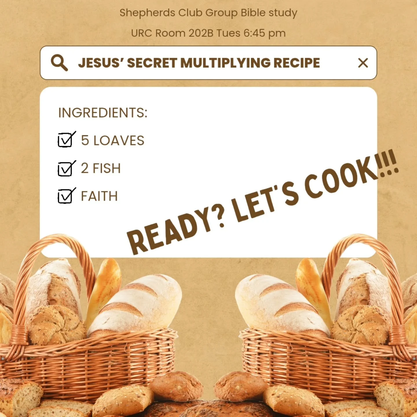 No need to make things complicated - God is working, and His miracles don't call for a highly polished, sophisticated offering. He's really just looking for your faith. And who knows where He will take you from there - the sky's the limit!

Let's lea