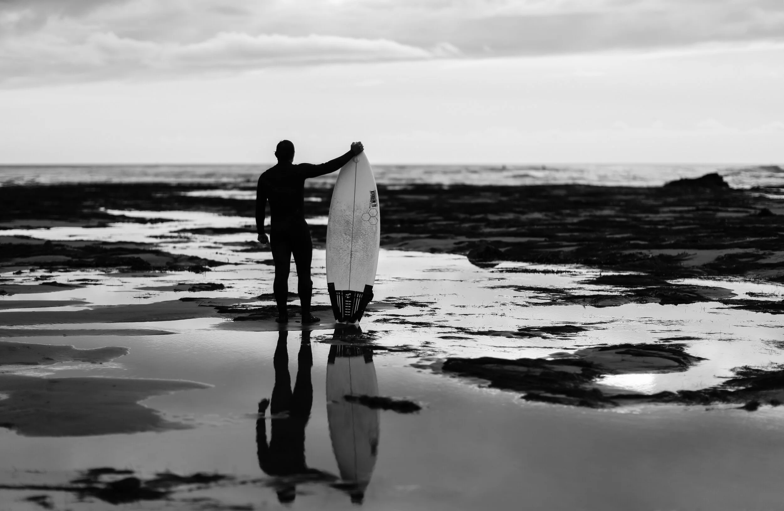 B&amp;W Surfer - Fine Art Metal Print