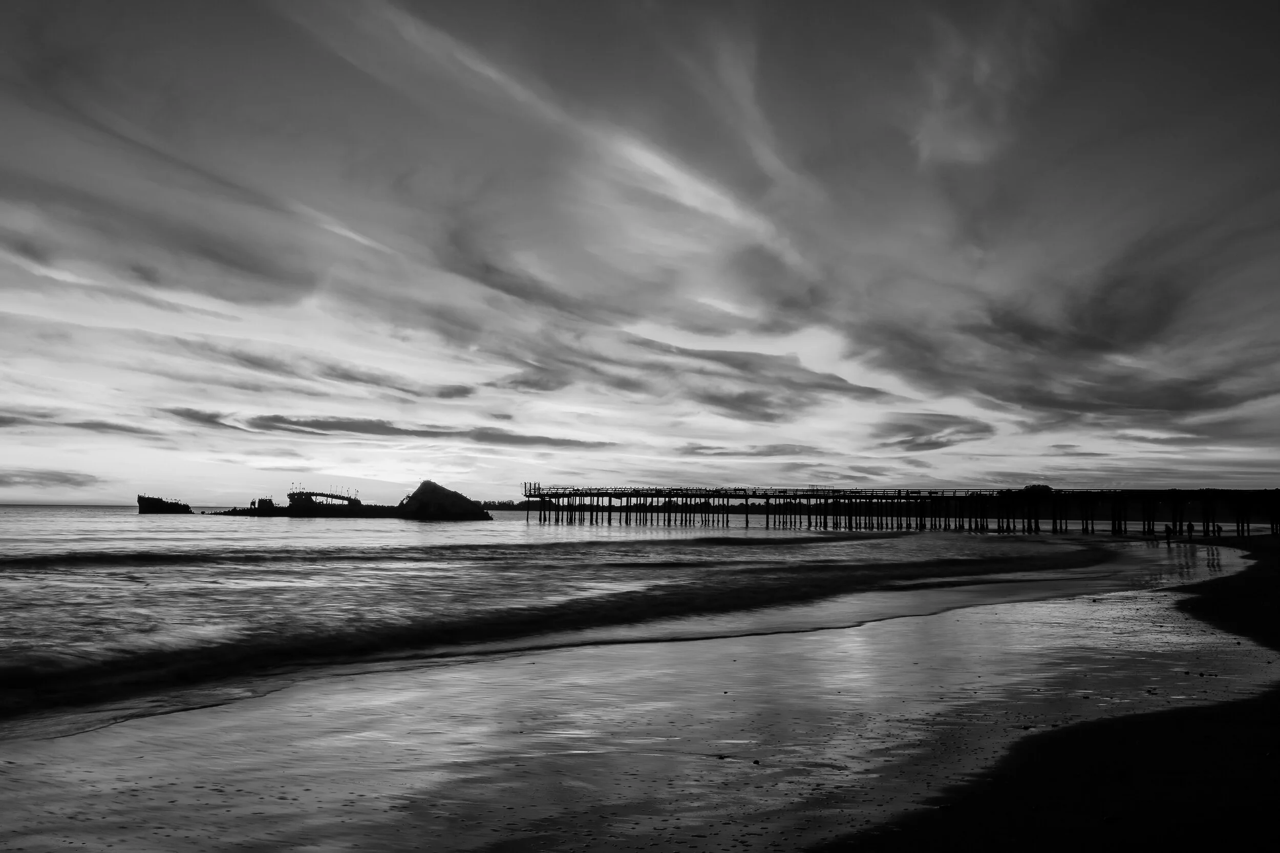 Seacliff Cement Ship B + W - Fine Art Metal Print