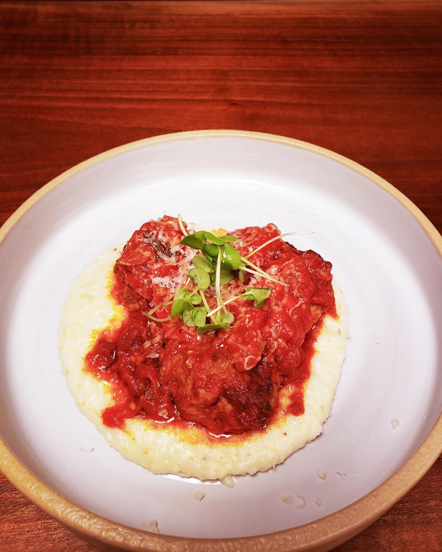 On the menu tonight is braised ricotta meatballs over castle valley mill grits 😍