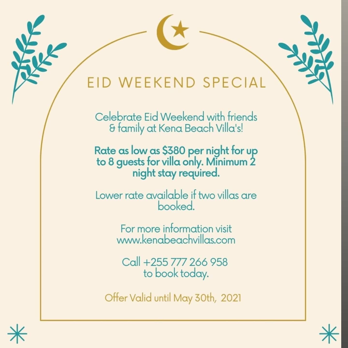 Eid Special at Kena Beach Villa's!🎇 

Book with us today
