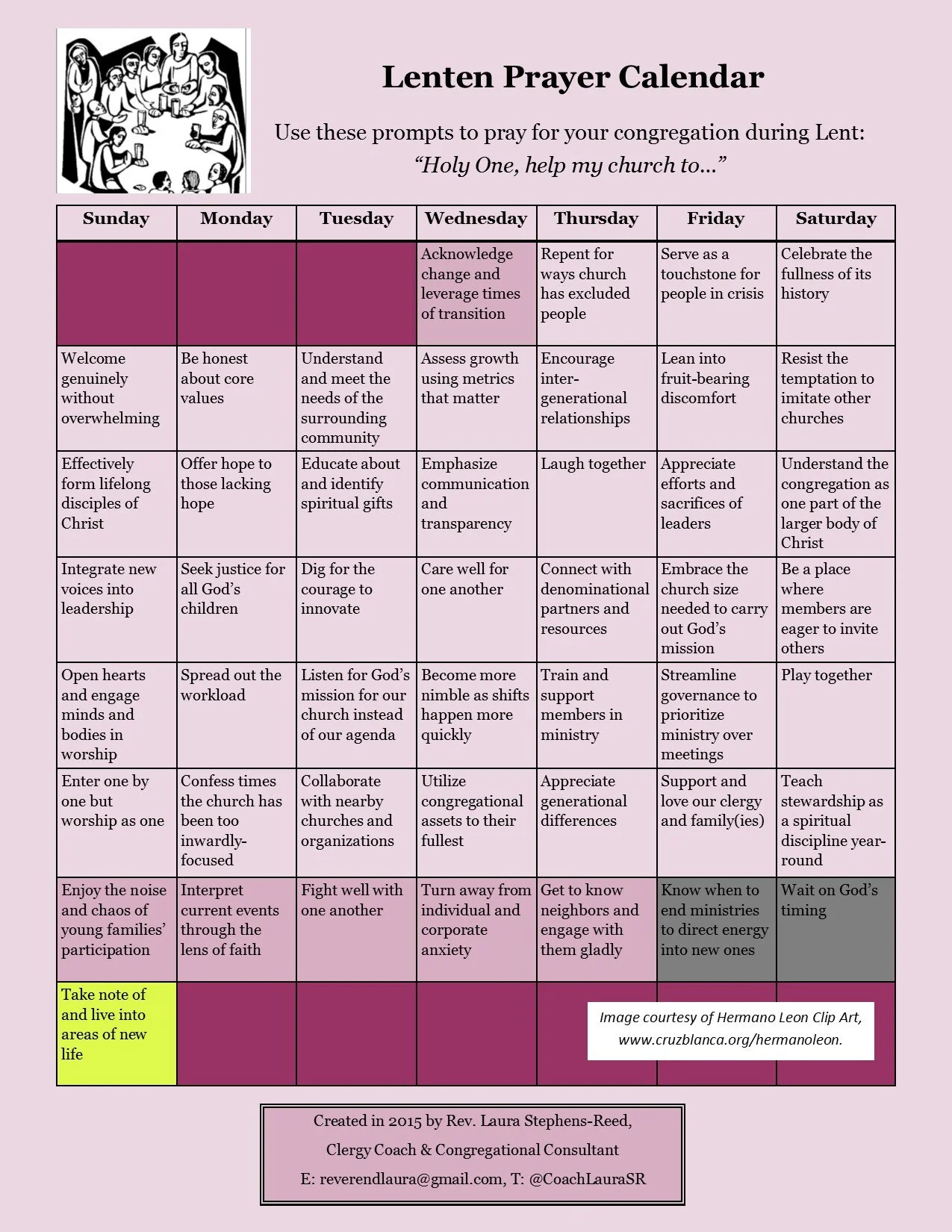 Resource: Lenten prayer calendar — Laura Stephens-Reed Resource: Lenten prayer calendar — Laura Stephens-Reed