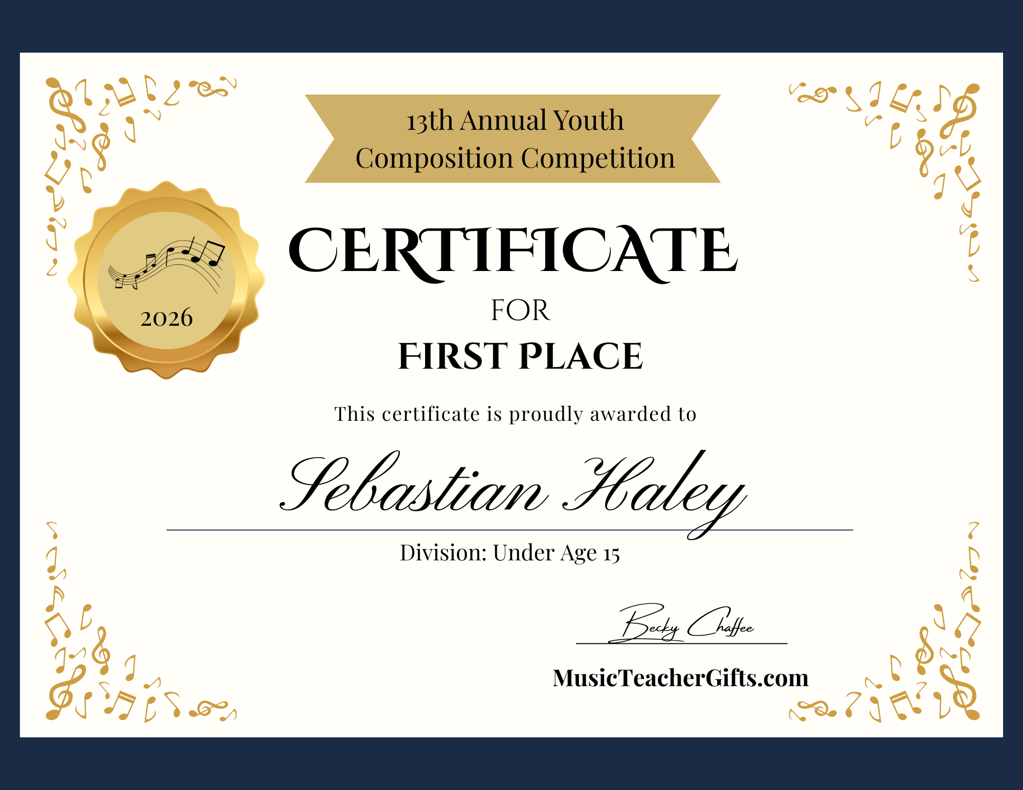 13th Annual Youth Music Composition Competition (Under 15 Years 2026 Entries) 