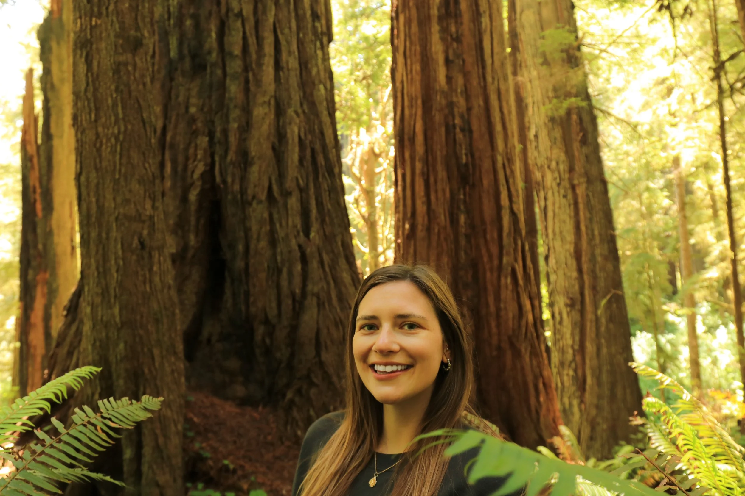 The Education Coordinator for WWS -- Laina Stonefelt - in a snowy forest.