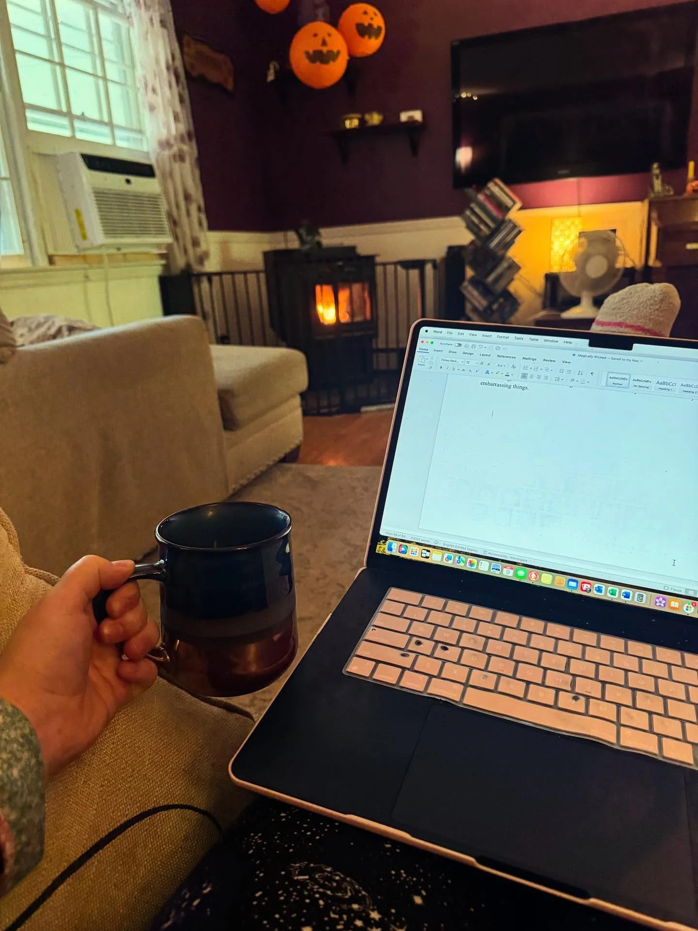 I finally need a fire! Let&rsquo;s hope this 80+ degree nonsense is over now. I find sweating offensive when I&rsquo;m trying to enjoy autumn decorations and pumpkin-flavored junk food.